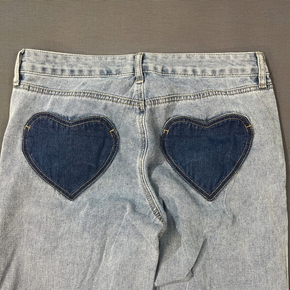 Ashley Mason Premium Heart Patch Wide Leg Jeans Light Wash Denim Womens 9/29